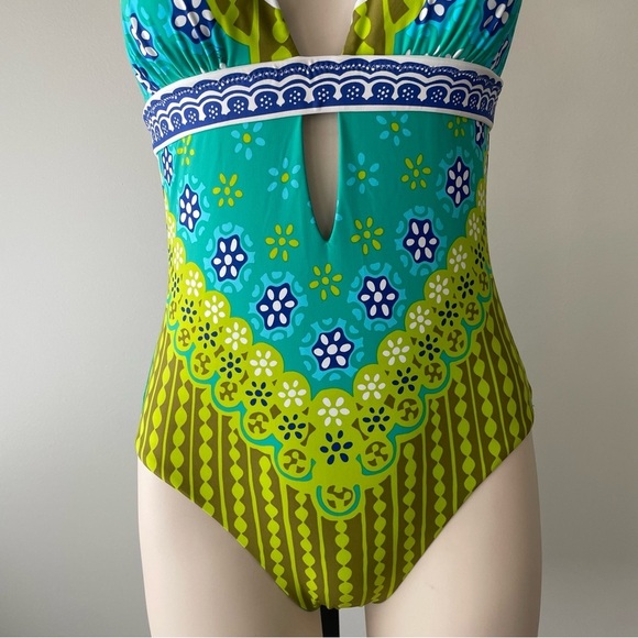 Trina Turk Seychelles Jungle One Piece Bathing Swim Suit Swimwear Halter Boho - Picture 6 of 13